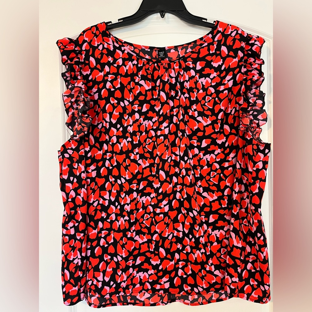 SHEIN Women's Red and Pink Ruffle Heart Top